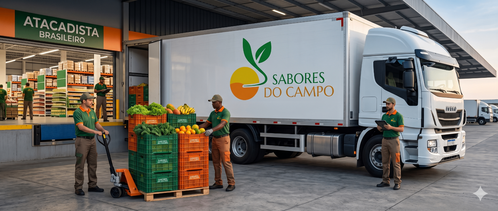 Caminhão Sabores do Campo abastecendo atacadista com hortifrúti fresco